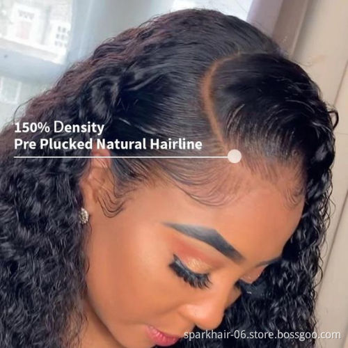 SPARK Wholesale Raw Indian Virgin Hair Lace Frontal Wig Women Curly Wig Full Swiss Lace Front Closure Human Hair Wig Kinky Curly